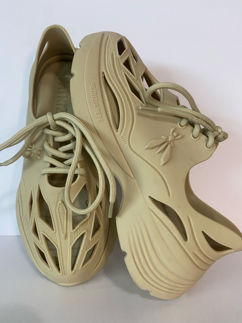 Patrizia Pepe Gummy Pepe Lace-Up Sneakers Nude EU 36 US 6 Designer
